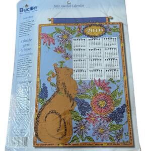 Bucilla Jeweled Garden Kitty 2010 Calendar NEW 16x24" Beads Sequins Embroidery
